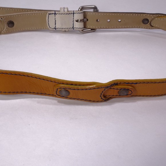 Marc Jacobs Colorblock Thin Leather Belt Tan White Navy Sz S/M - Picture 7 of 15